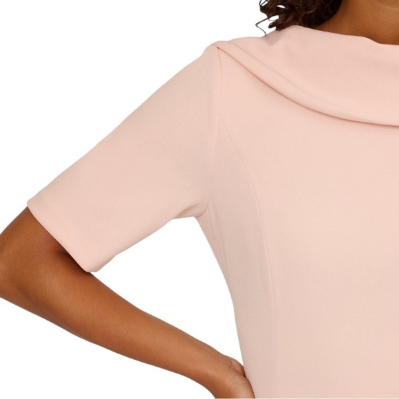 Adrianna Papell ✘ NWT Pink Elbow Sleeve Roll Neck Crepe Open Back Midi Dress - Picture 3 of 15